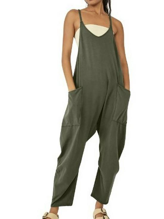 European & American Plus Size Adjustable Strap Pocket Jumpsuit