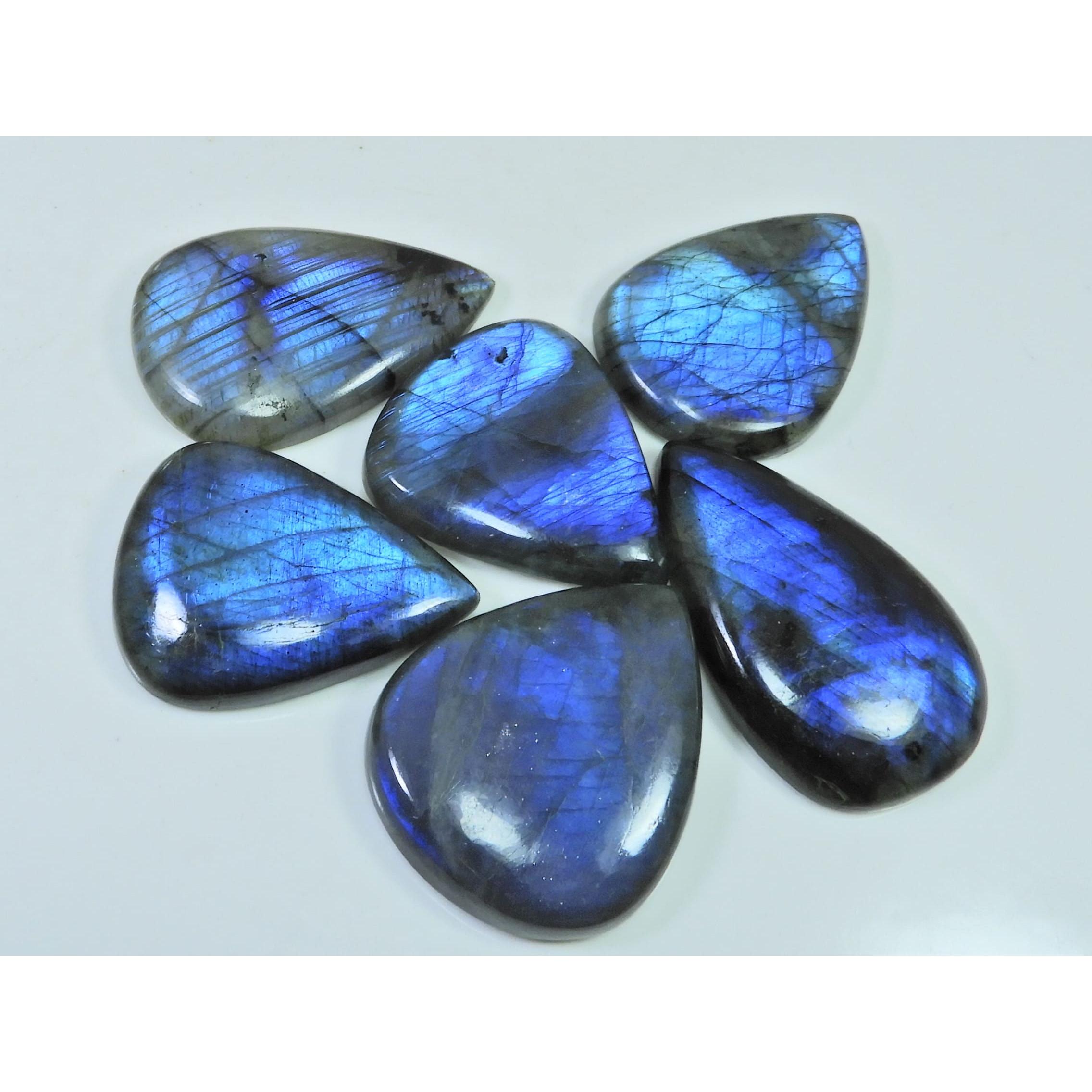 349Cts.Natural Labradorite Blue Flash Pear Cabochon Loose Gemstone 06Pcs Lot LL-1061