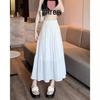Women's High-Waist Drape Pleated A-Line Skirt - White Korean Style Midi with Hip-Covering Swing