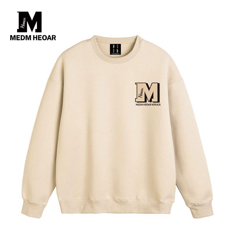 

Medm Heoar Country Trendy American Men s and Women s round Neck Sweatshirt Light Gray Heavy Weight Thickened Fleece-Lined Top Outwear Apricot [Regular Style] 350g Weight X L