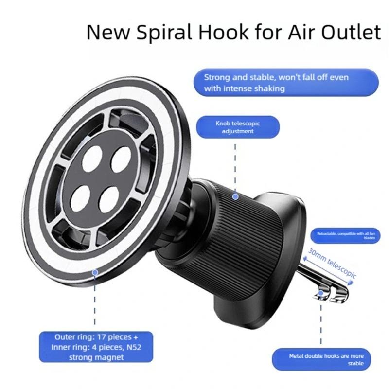 Rotating Magnetic Phone Car Mount with Reinforced Metal Clip Enhancing Stability Compatible for Vehicle Air Vent Systems