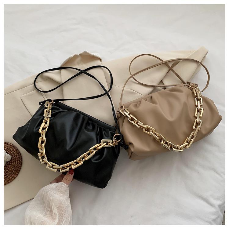 2020 Women's Chunky Chain Ruched Microfiber Crossbody Underarm Handbag