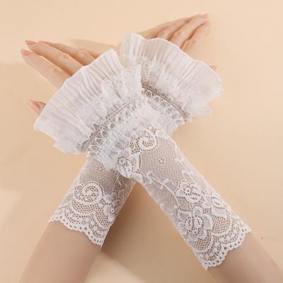 Fashion Long Lace Cuff With Ruffles Embroidery Arm Sleeves Cuffs White Black Fake Cuff Women