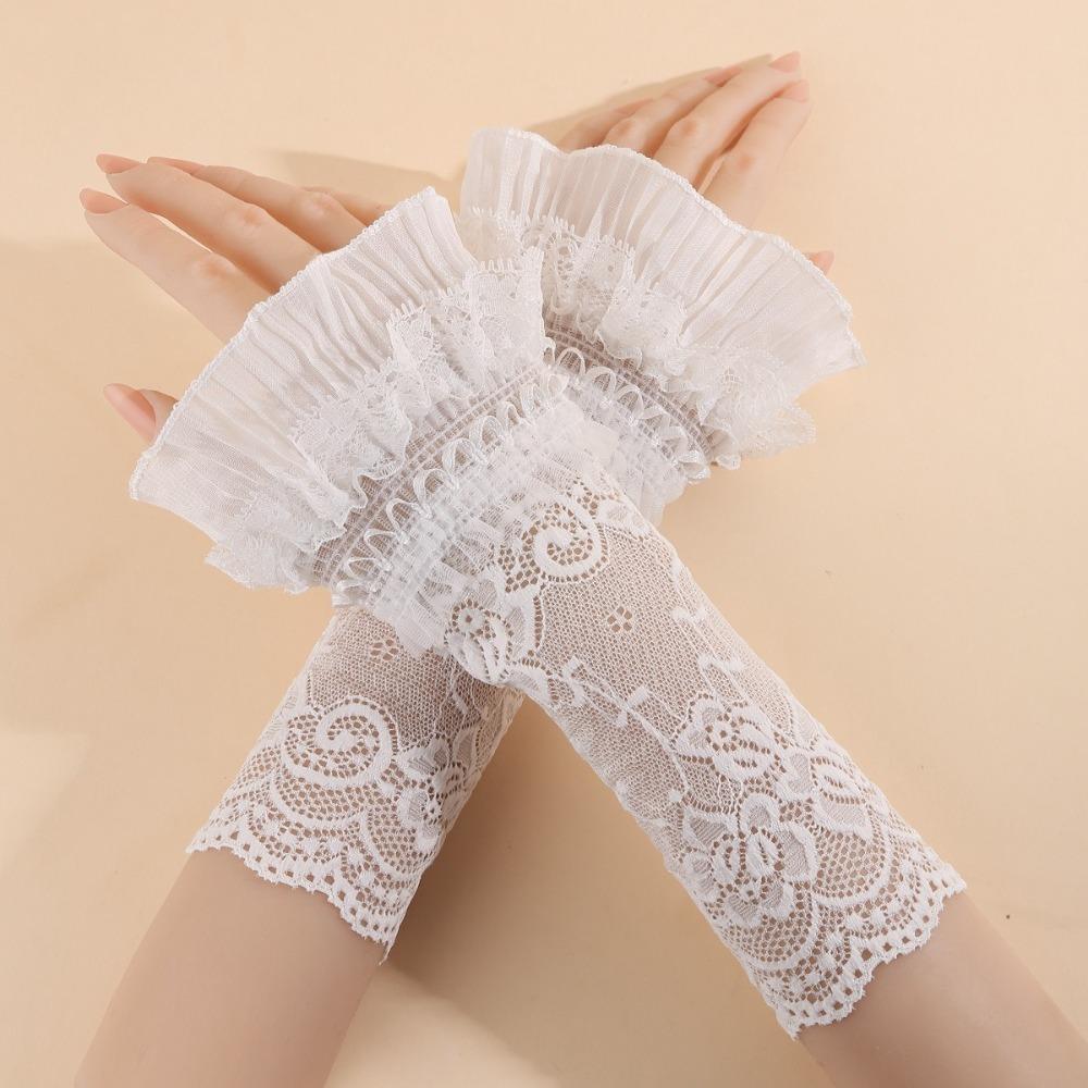 Elegant Long Lace Cuff Embroidery With Ruffles Arm Sleeves Cuffs White Black False Sleeve Cuffs Women белый