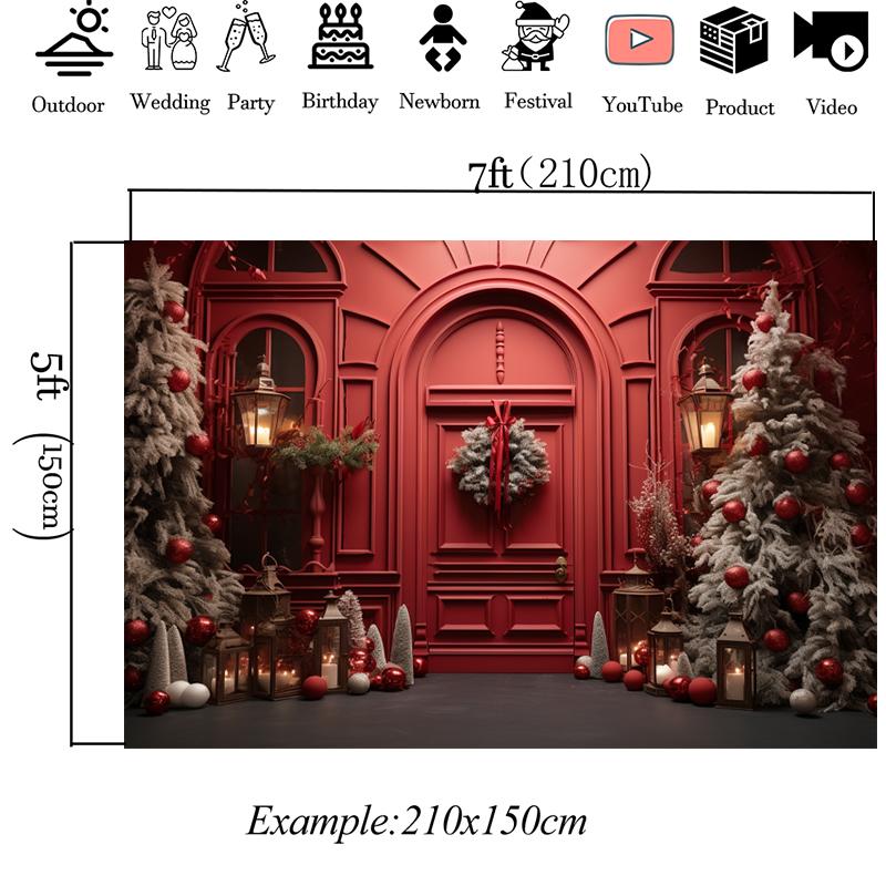 Mocsicka Christmas Red Door Background For Photography Xmas Tree Adult Kids Children Backdrop Banner Decoration Studio Photozone