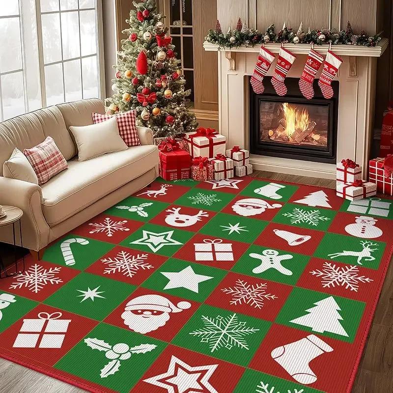 Christmas Poinsettia Red Green Carpet for Living Room Home Decor Sofa Table Large Area Rugs Hallway Balcony Mat Non-slip Doormat