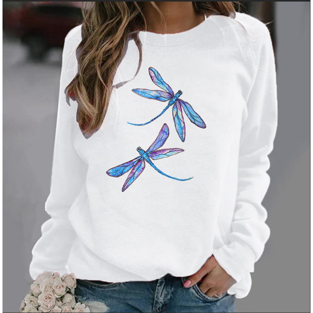 New Women's Hoodie European Dazzle Dragonfly Printed Crew-neck Hoodie Sweatshirt  Streetwear Women Aesthetic