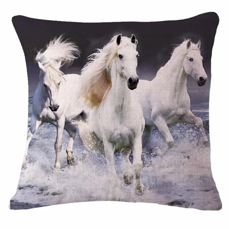 18'' Square Horse Printed Cushion Cover Vintage  Linen Square Pillow Cover  Covers Customized Drop Shipping