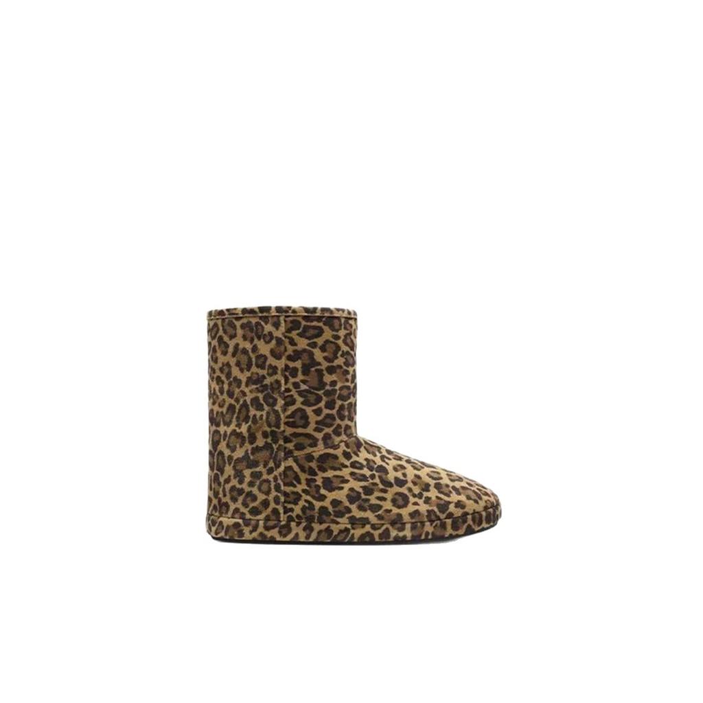 Cowhide version! Snow boots women's 2025 newable Spice Girl wind leopard print round head not tired feet warm flat cotton boots