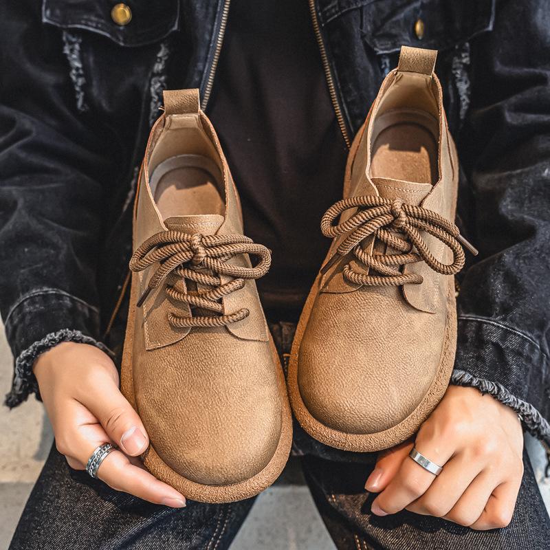 New Men's Casual Leather Shoes 2026 Retro British Style Big Head Shoes Soft Bottom Low Top Fashionable Versatile Men's Shoes
