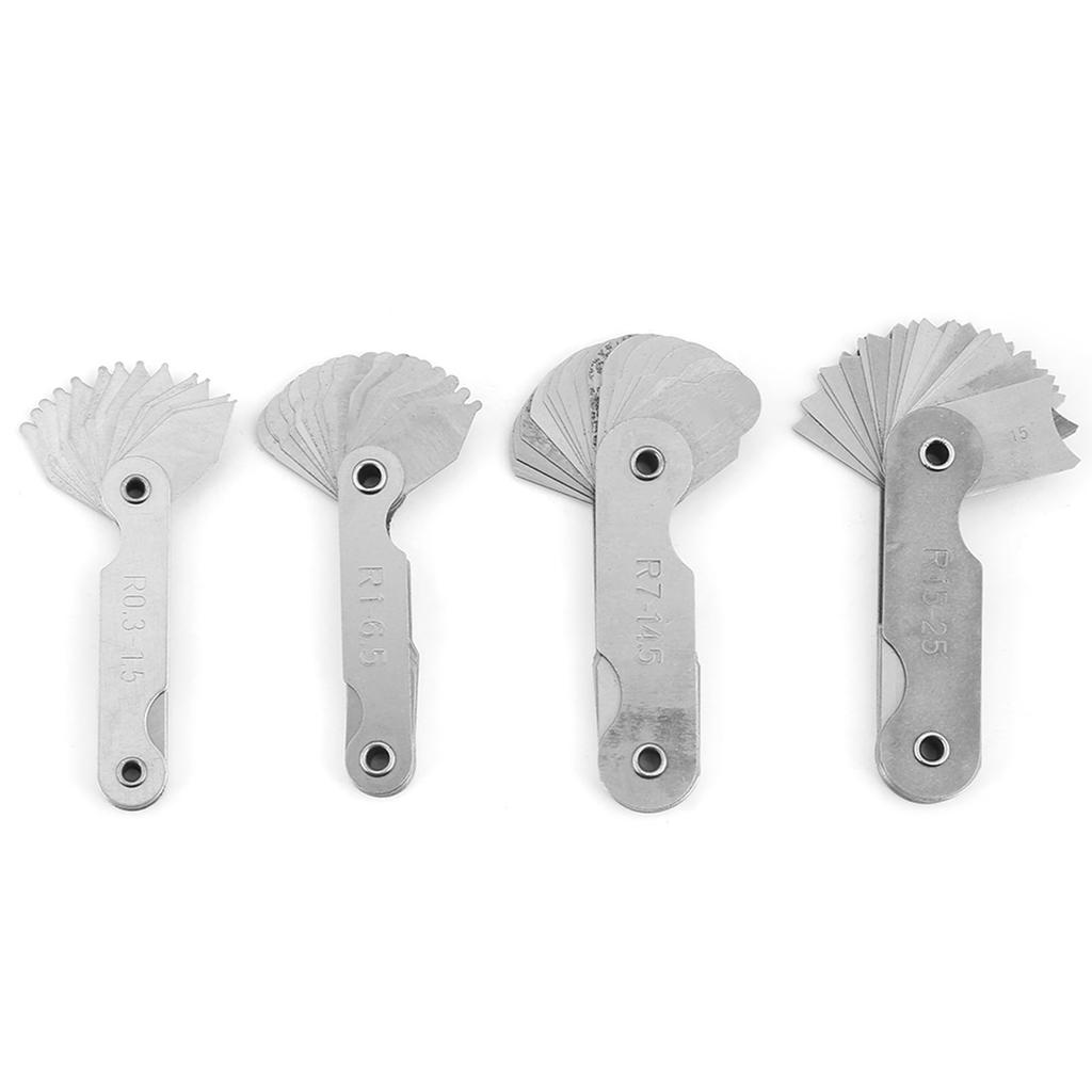 4pcs Stainless Steel Radius Fillet Gauge Measuring Tool R0.3 1.5 R1 6.5 R7 14.5 R15 25