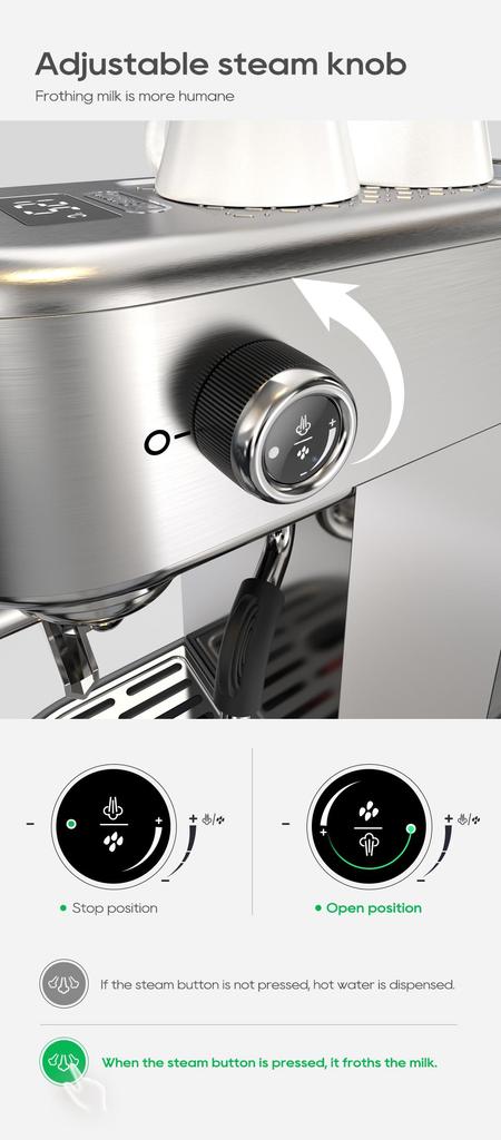 HiBREW H10B Espresso Coffee Machine, 20Bar Extraction Pressure, Semi-Automatic, Adjustable Temperature & Cup Volume, 1.3L Removable Water Tank