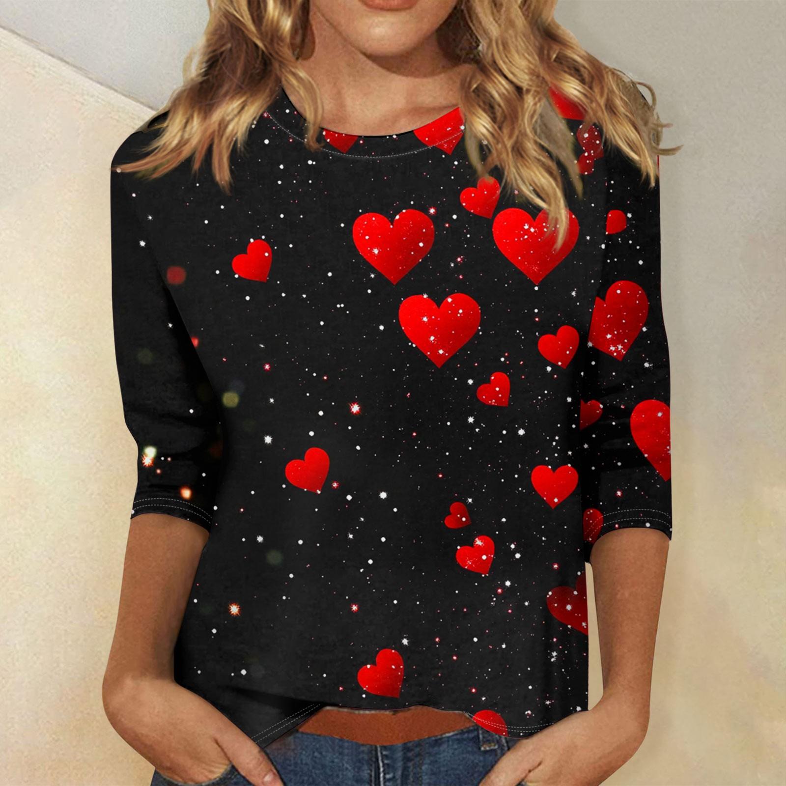 

Женские топы с рукавом три четверти и круглым вырезом, свободная футболка с принтом ко Дню святого Валентина XXXXXL киноварь