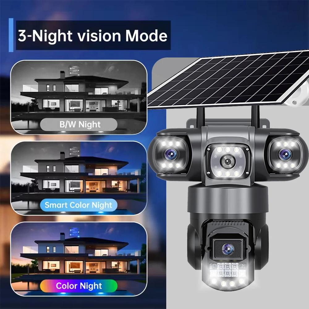 4G True Three-eye Three-lens Monitor with Night Vision and All-day Recording, Low Power Consumption Home AOV Solar Camera