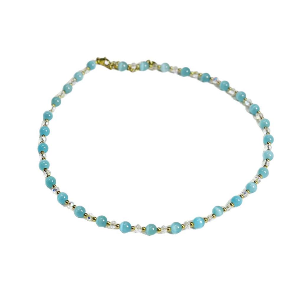 Dreamy Blue Cat's Eye Crystal Beaded Necklace – Elegant Spring/Summer Design
