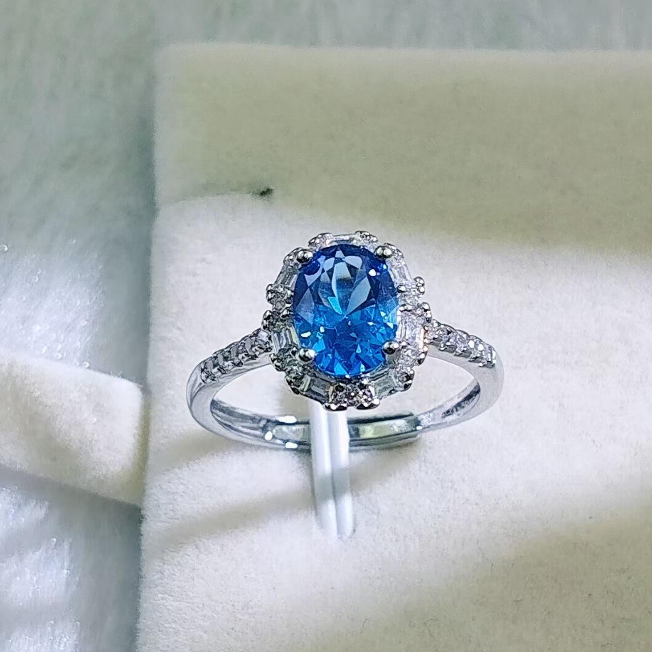 Exquisite 6x8 Oval Blue Spinel Open Ring with Pave Setting - Fashionable Women s Gemstone Jewelry Adjustable Open