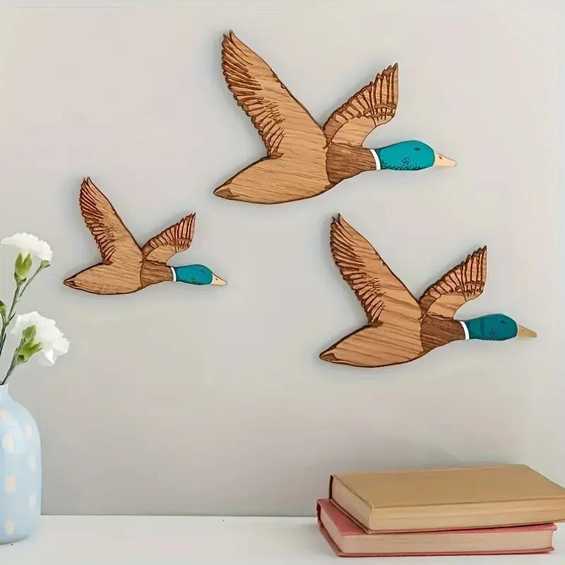 3 Pezzi: Decorazione Murale Artistica Anatra Verde alla Moda Creativa Decorazione Murale Anatra in Legno Soggiorno Ufficio Adesivi Murali Decorazione per la Casa