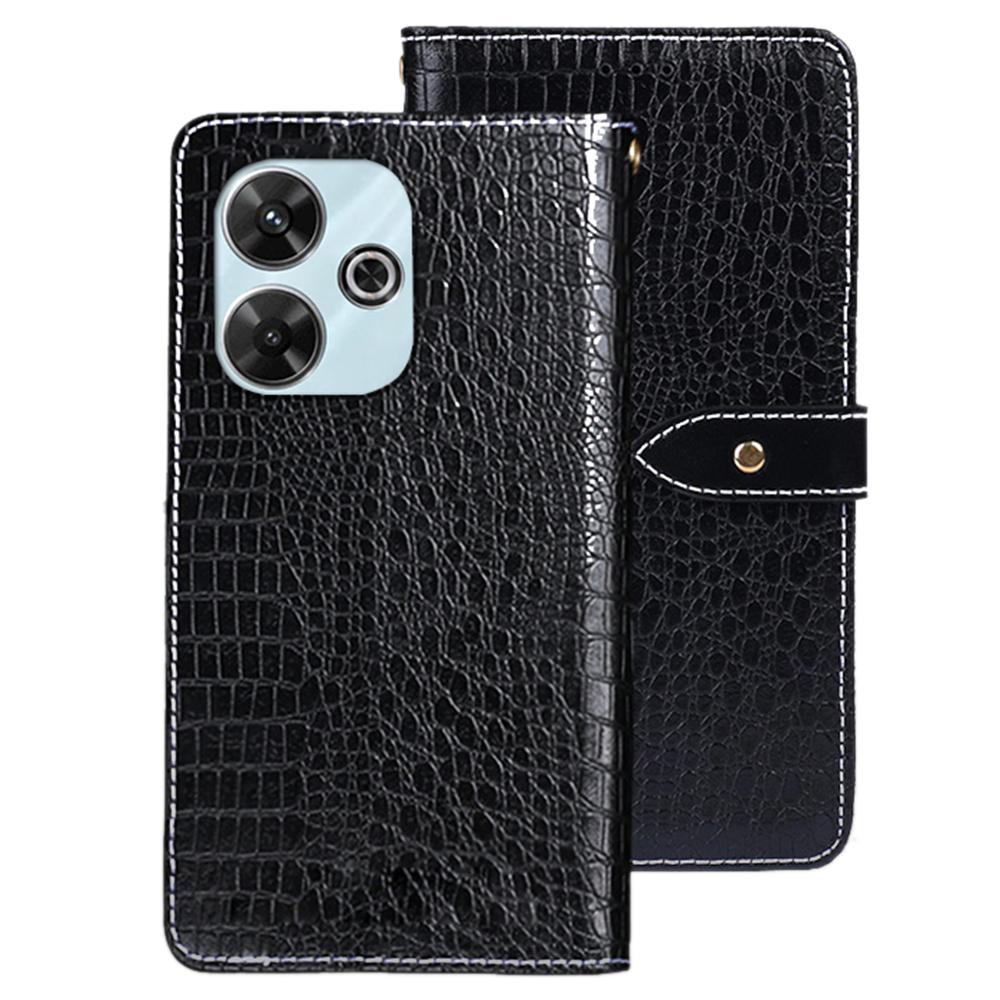 

For Xiaomi Redmi 13 5G/13 4G Case Wallet PU Leather Crocodile Texture Phone Cover Black