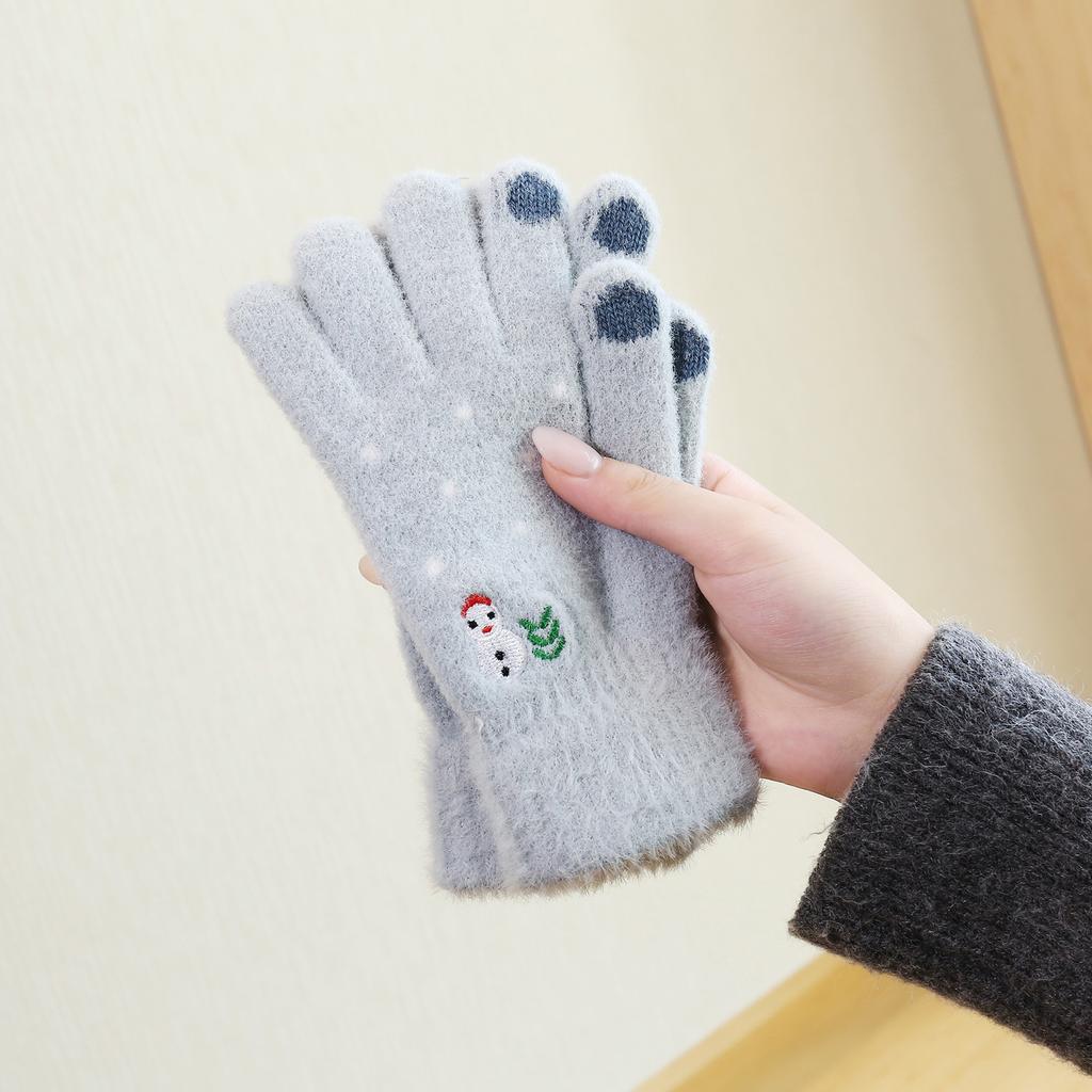 Gloves for Women, Cute In Autumn and Winter, Thickened Thin Velvet To Keep Warm, Riding with Five Fingers, Versatile, and Cold-proof for Students