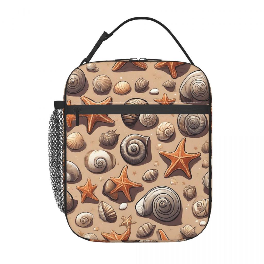 Strandmuschel und Seestern Muster Isolierte Lunchtasche für Damen Kinder Tragbare Lebensmittelboxen Thermische Lunchbox Tragetasche