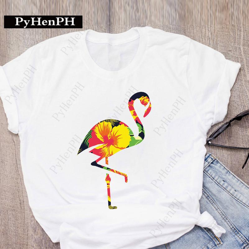 Ins New Fashion Flamingo T-shirt Short-sleeved Female Student Innerwear T-shirt On The Street Women Clothing