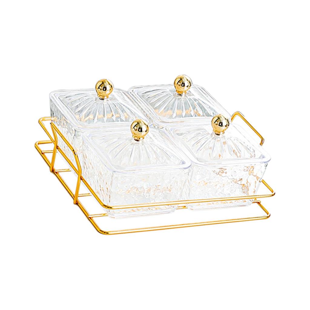 Divided Serving Dishes 4 Compartments Food Storage Box with Lid Removable Snacks Bowls for Candy Snacks Nuts Cookies Chips