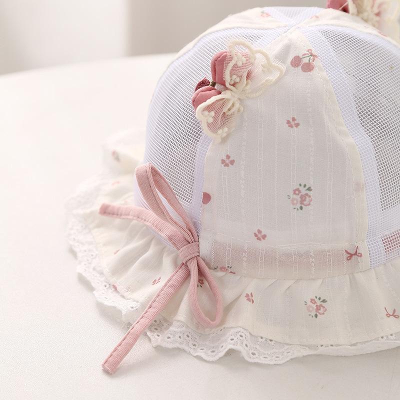Baby Girl Summer Sun Hat With Lace Bow Adjustable Mesh Breathable Princess Visor Cap For Toddler Outdoor Protection
