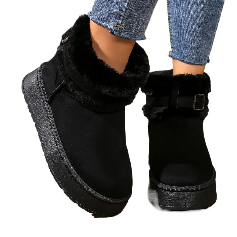 Fashion 2025 Best Seller Women's Boots Fashion Slip-on Casual Casual Belt Buckle Plus Velvet Keep Warm Plus Size Comfortable Snow Boots