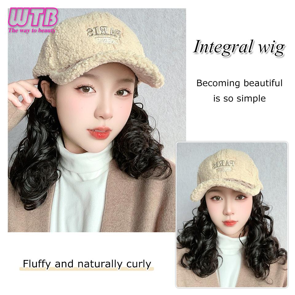 WTB Synthetic Hat Short Curly Hair Wig Integrated Women's Fashion Age-reducing Autumn and Winter Warm Baseball Hat Wig