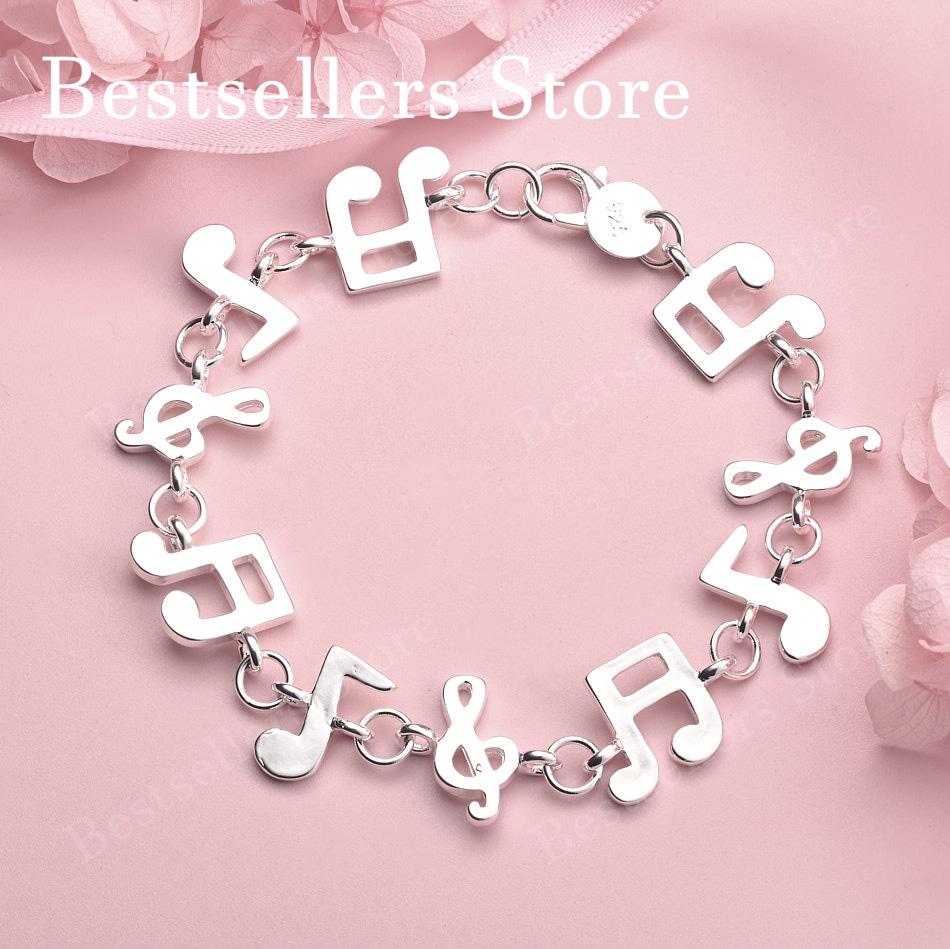 Elegant 925 Sterling Silver 8-inch Exquisite Musical Note Bracelet, Fashionable Women's Wedding Accessories, Party Jewelry