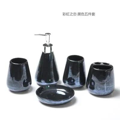 Colorful Pearl Ceramic Soap Dispenser, Toothbrush Holder, Bathroom Supplies, Toothpaste Dispenser, Wedding Gift, Five Piece Set