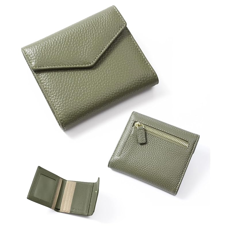 

[Brandpom] mini wallet wallet ladies trifold wallet bifold wallet genuine leather leather Fashionable bp-1086 forest khaki