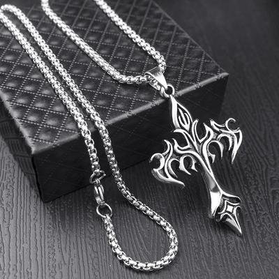 Steel Warrior Men's Trendy Cross Alloy Pendant Necklace