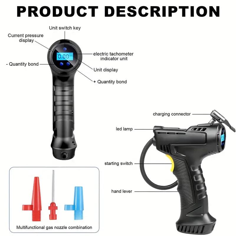 Portable Cordless Tire Inflator 120W Automatic Rechargeable Mini Air Compressor with Digital Display, Wireless Car Air Pump Equipment for Machine