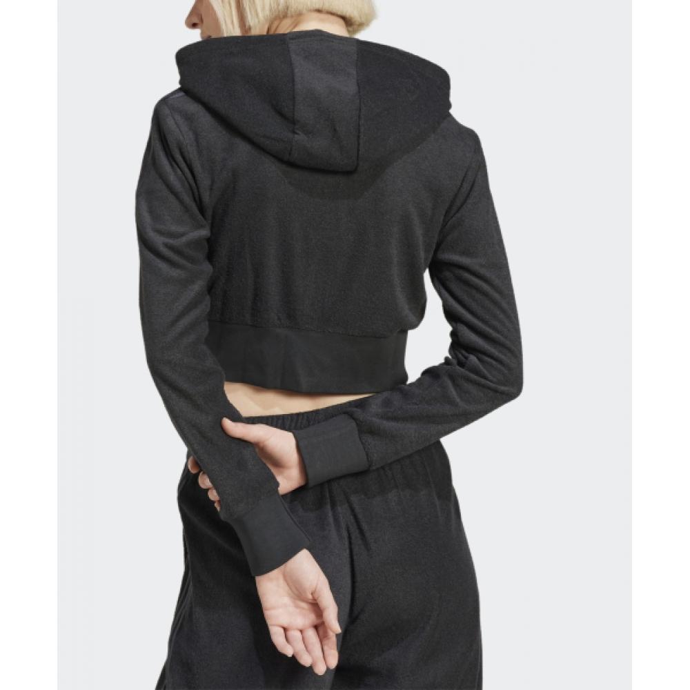 Adidas Cropped Full Zip Hoodie   Black Jn3006