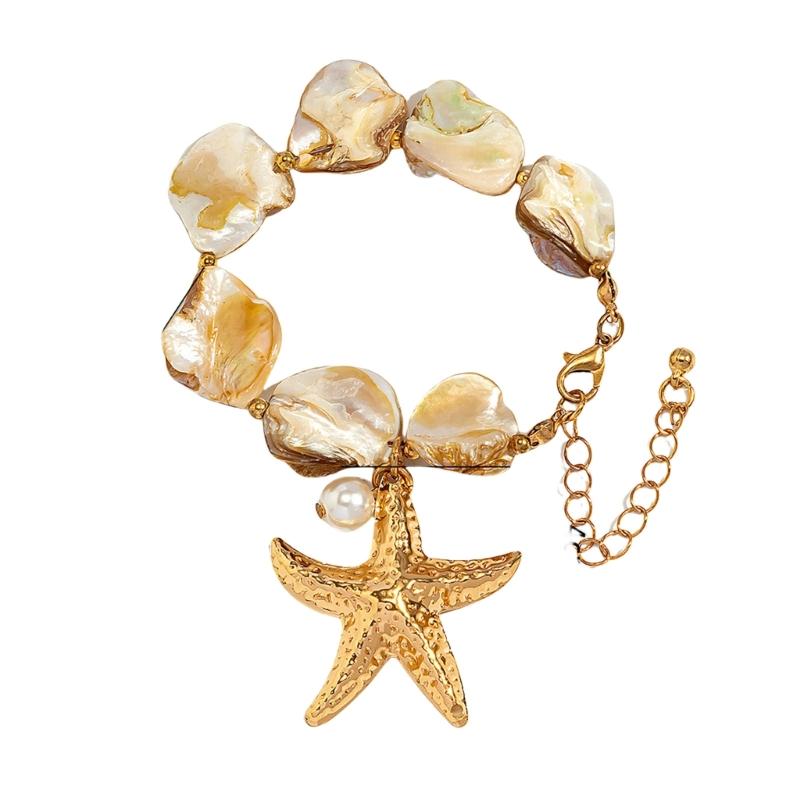Ocean Inspired Starfish And Shell Pendant Necklace/Bracelet/Earrings With Pearlescents Accent For Beachwears