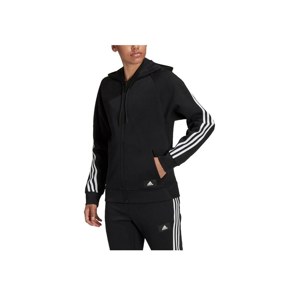 Adidas Colorblock Stripe Sporty Hooded Jacket Women Jackets Black H57287