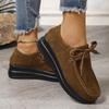 Fashion Suede Leather Platform Loafer Thick Sole Wedge Casual Chunky Shoes Women Trend 2024 Lace-up Womens Comfortable Walking Shoes
