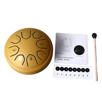 Tongue Drum 4,5 palce 8 tónů klíč C uhlíková ocel Mini Tongue Drum pro dospělé děti začátečníky zlatý