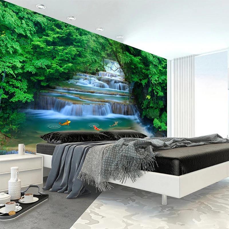 Wasserfall Tapete Fließendes Wasser Goldfisch Foto Wandbild Natur Landschaft Wandmalerei Heimdekor Wandpapier