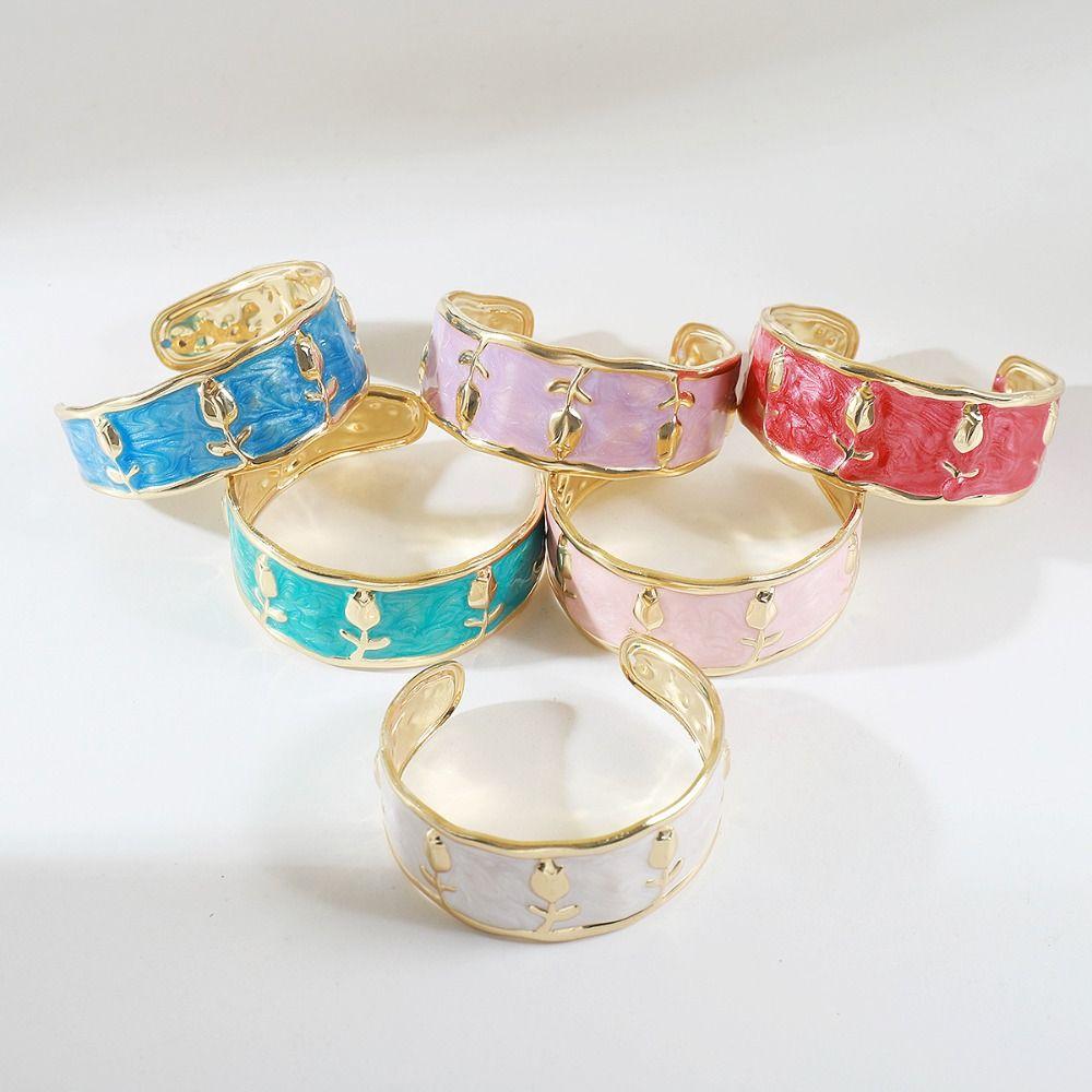 Heart Glazed Enamel Bracelet Geometric Arm Ring Bohemian Women's Hand Bracelet Gold Jewelry