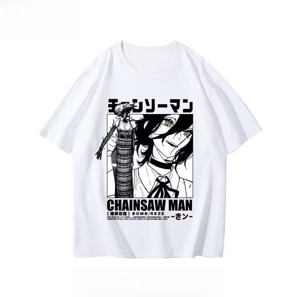

Cartoon Chainsaw Man Reze T Shirt Devil Reze Merchandise Short Sleeve Anime Japanese Style Black T-shirt Clothing 4XL
