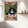 Vintage Style Tennis Cat Tin Sign, Black Cat with Beige Sweater Holding Racket Metal Poster for Bar Home Cafe Wall Decor, 8x12 I
