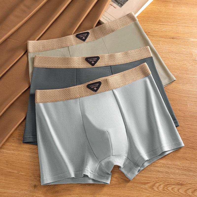 Men's 10A Antibacterial Cotton Boxer Briefs - Mid-Rise, Breathable Square Leg Underwear, Youthful Trend Shorts, Plus Size Available.