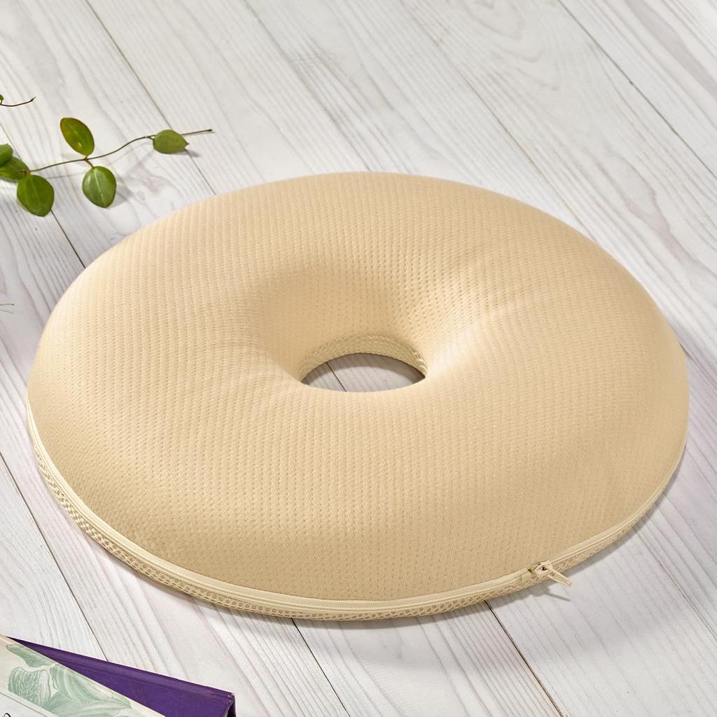 Soft molded round 40R x 6cm high low-resilience cushion, beige, approx.