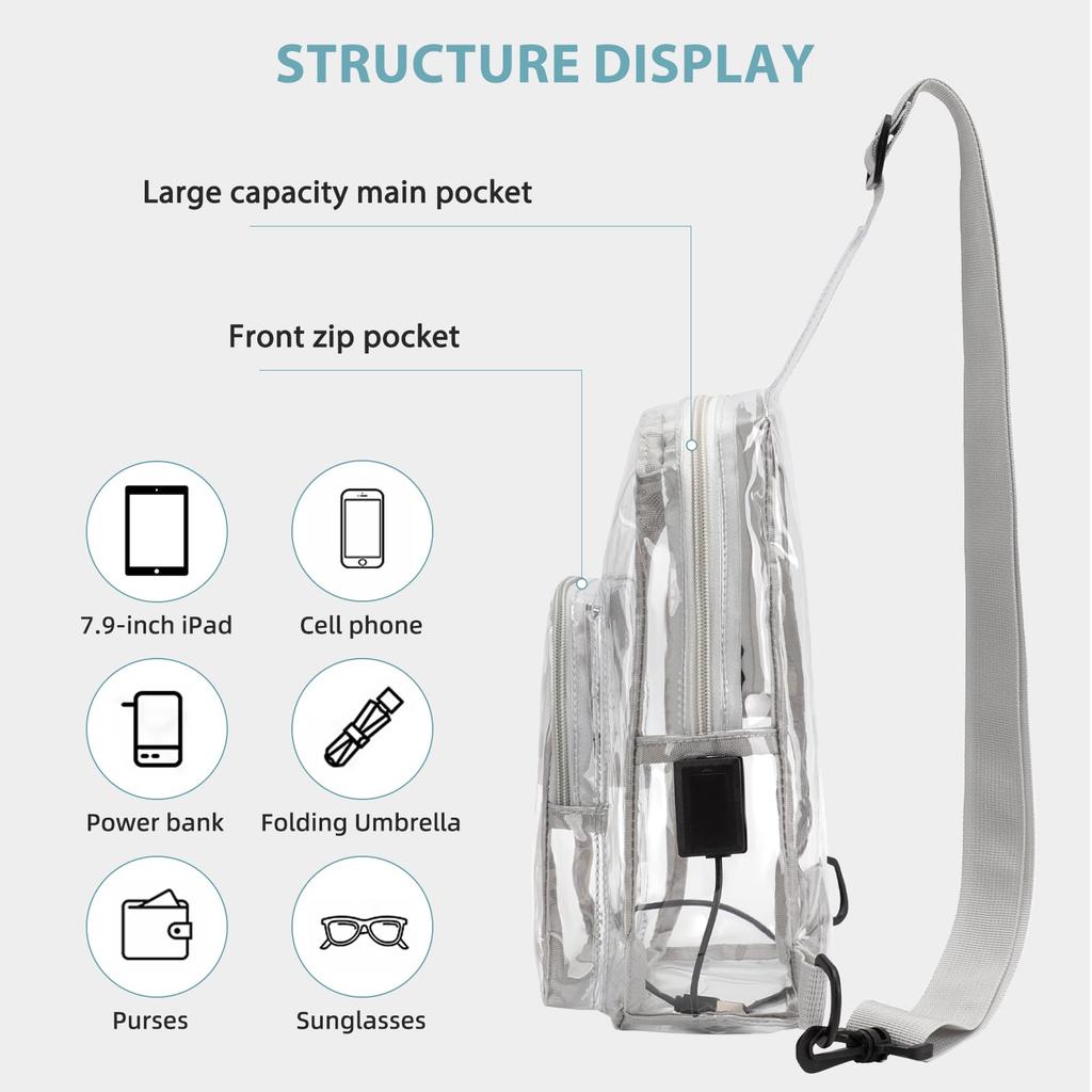 TINYAT Průhledná vodotěsná crossbody taška schválená pro stadiony pro ženy, velká kapacita, multifunkční taška přes rameno pro volný čas, koncerty, cestování, venkovní aktivity