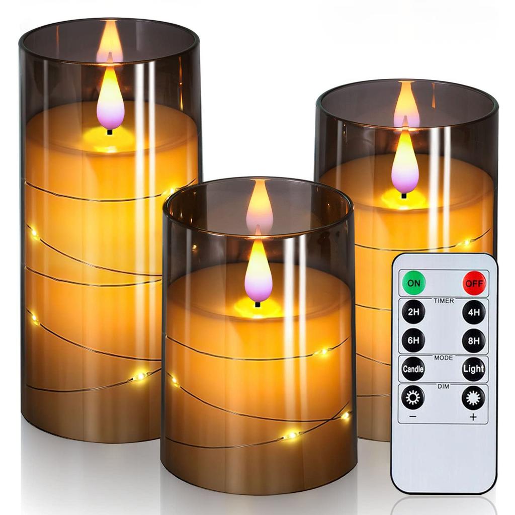 3Pcs Flameless LED Electronic Candle Dropping Wax Tea Light Realistic Flames Led Lamp Christmas Halloween Wedding Home Decor