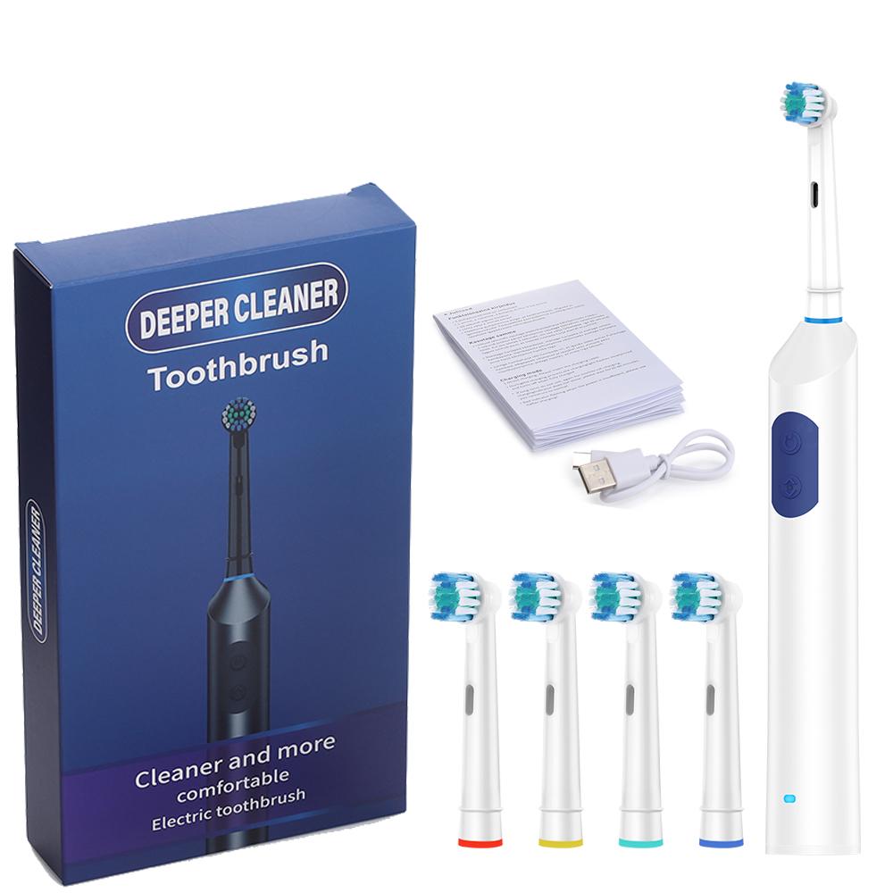 Rotating Electric Toothbrush for Adults 5 Cleaning Mode USB Rechargeable Sonic Toothbrush With 4pcs Replace Heads Smart Timer
