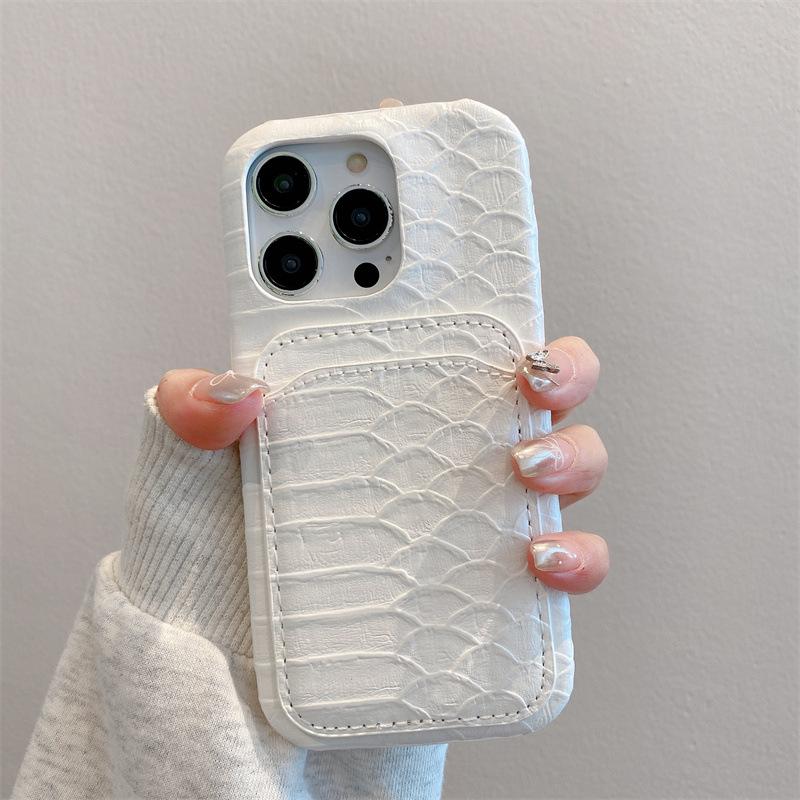 High-End Snake Pattern Leather Card Case for Apple iPhone 16 Promax 15 ProMax 14 Pro Women's Phone 13 12 11