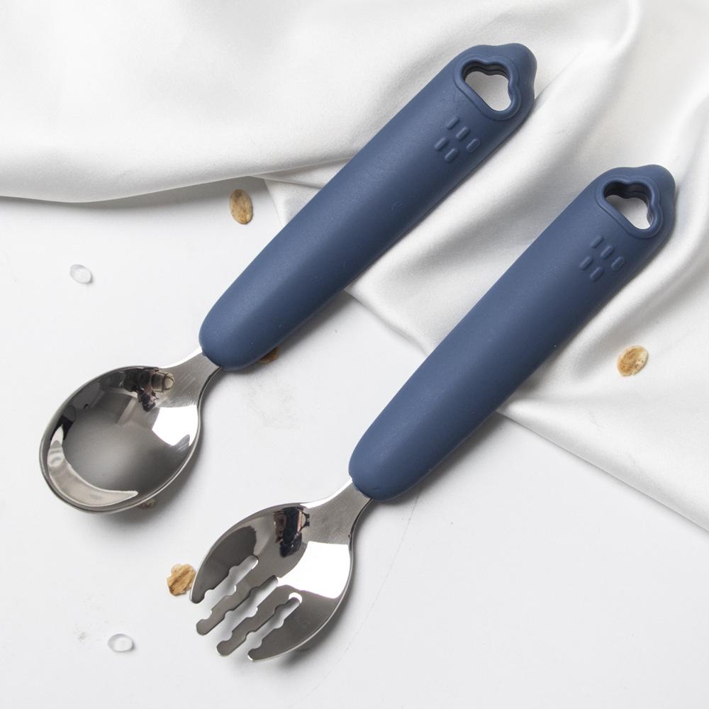 Adorable Self-Feeding Fork & Spoon Set for Toddlers - 316 Stainless Steel with Silicone Handle